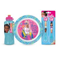 Combo Barbie Bazar Botella Cubiertos y Plato