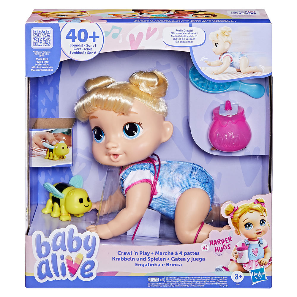 Hasbro Baby Alive Muñeca 34cm Harper Hughs Gatea y Juega