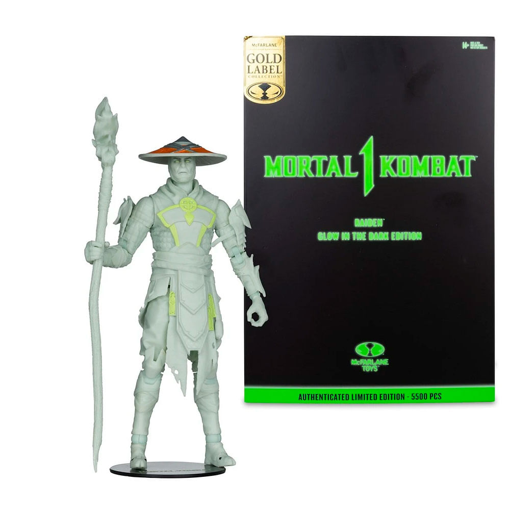 Mc Farlane Mortal Combat Figura 18cm Articulada Raiden Glow Gold Label