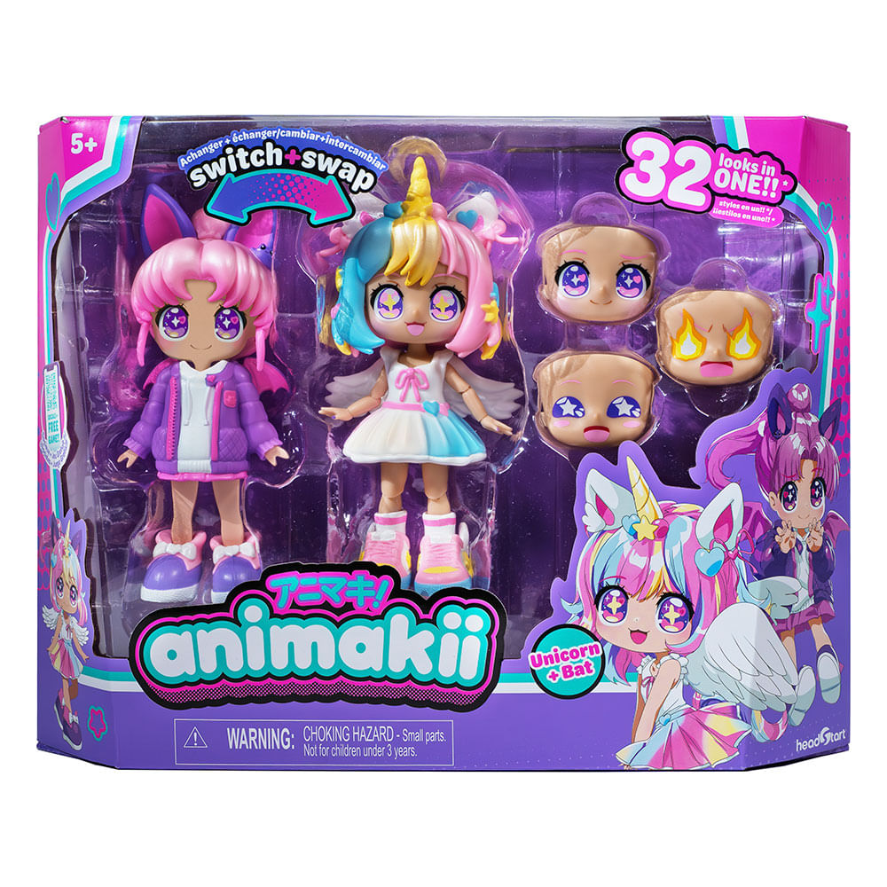 Animakii Muñeca 14cm Switch Y Swap Unicorn Y Bat