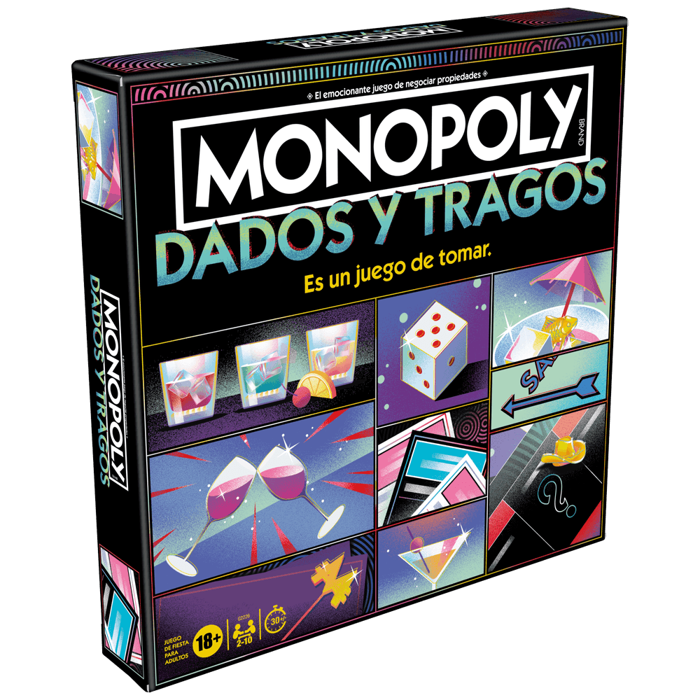 Hasbro Family Monopoly Fiesta Board Crawl Mayores De 18 Dados Y Tragos